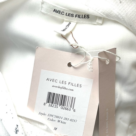 NWT AVEC FILLES Metallic Abstract Print Long Sleeve Tie Neck Ruffle Cuff Dress M - Picture 7 of 8